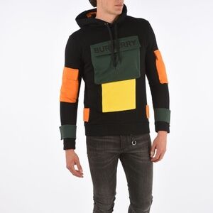 Burberry Men's Ludford Colorblock Multi-pocket Hoodie Sweatshirt In Black